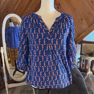 Blue Seahorse Print Women's Top